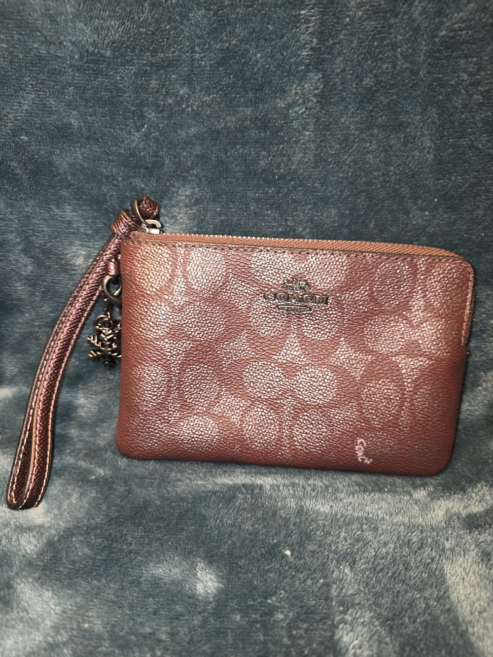 Coach Signature Wristlet in Metallic Burgundy
